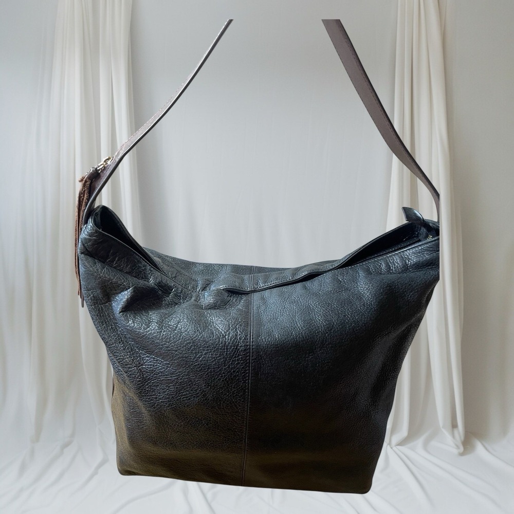 LODIS BLACK GENUINE LEATHER TOTE SHOULDER BAG BOHO HANDBAG PURSE ZIPS